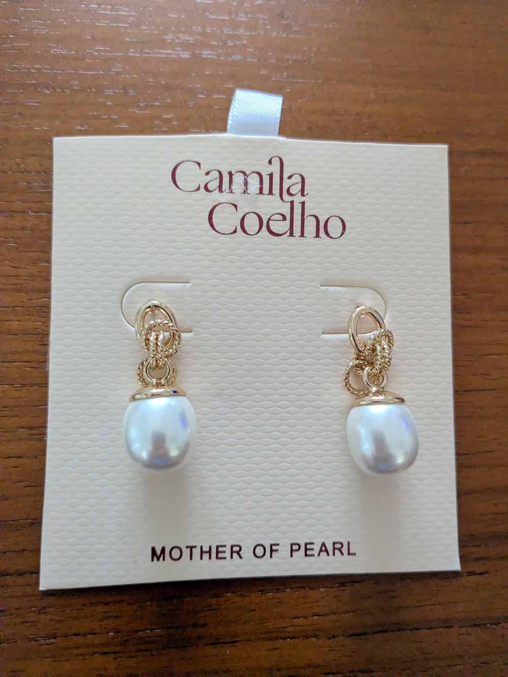Camila Coelho Gold-tone Drop Earrings with White Mother of Pearl Pearls